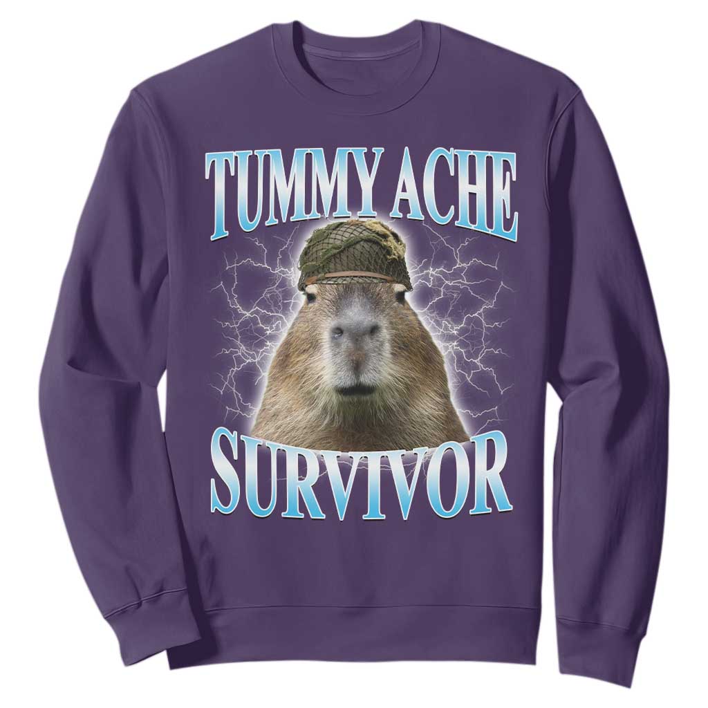 Tummy Ache Survivor Sweatshirt Funny Capybara Meme For Animal Lover TS12 Purple Print Your Wear