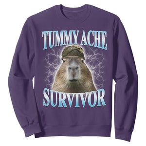 Tummy Ache Survivor Sweatshirt Funny Capybara Meme For Animal Lover TS12 Purple Print Your Wear