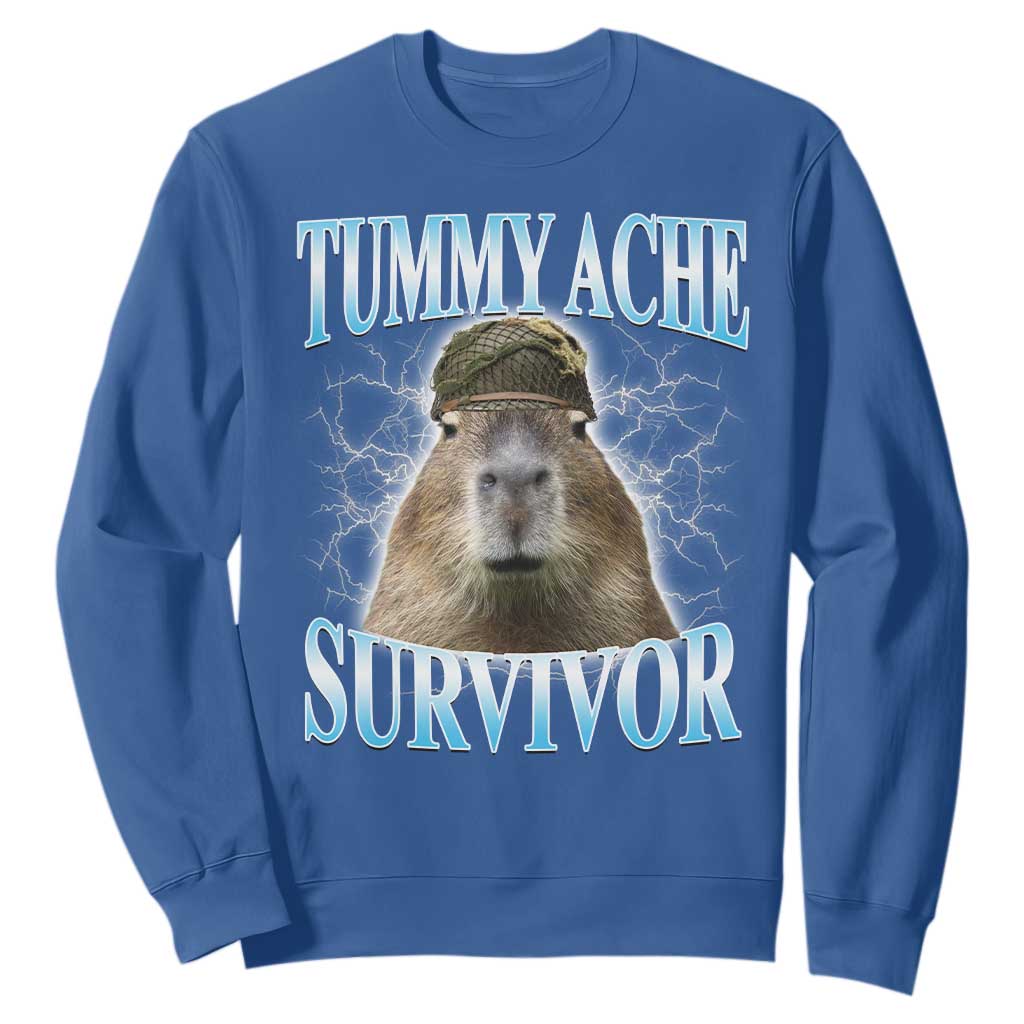 Tummy Ache Survivor Sweatshirt Funny Capybara Meme For Animal Lover TS12 Royal Blue Print Your Wear