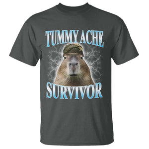 Tummy Ache Survivor T Shirt Funny Capybara Meme For Animal Lover TS12 Dark Heather Print Your Wear
