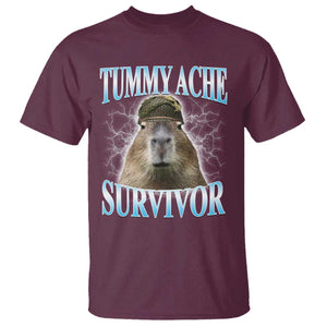 Tummy Ache Survivor T Shirt Funny Capybara Meme For Animal Lover TS12 Maroon Print Your Wear
