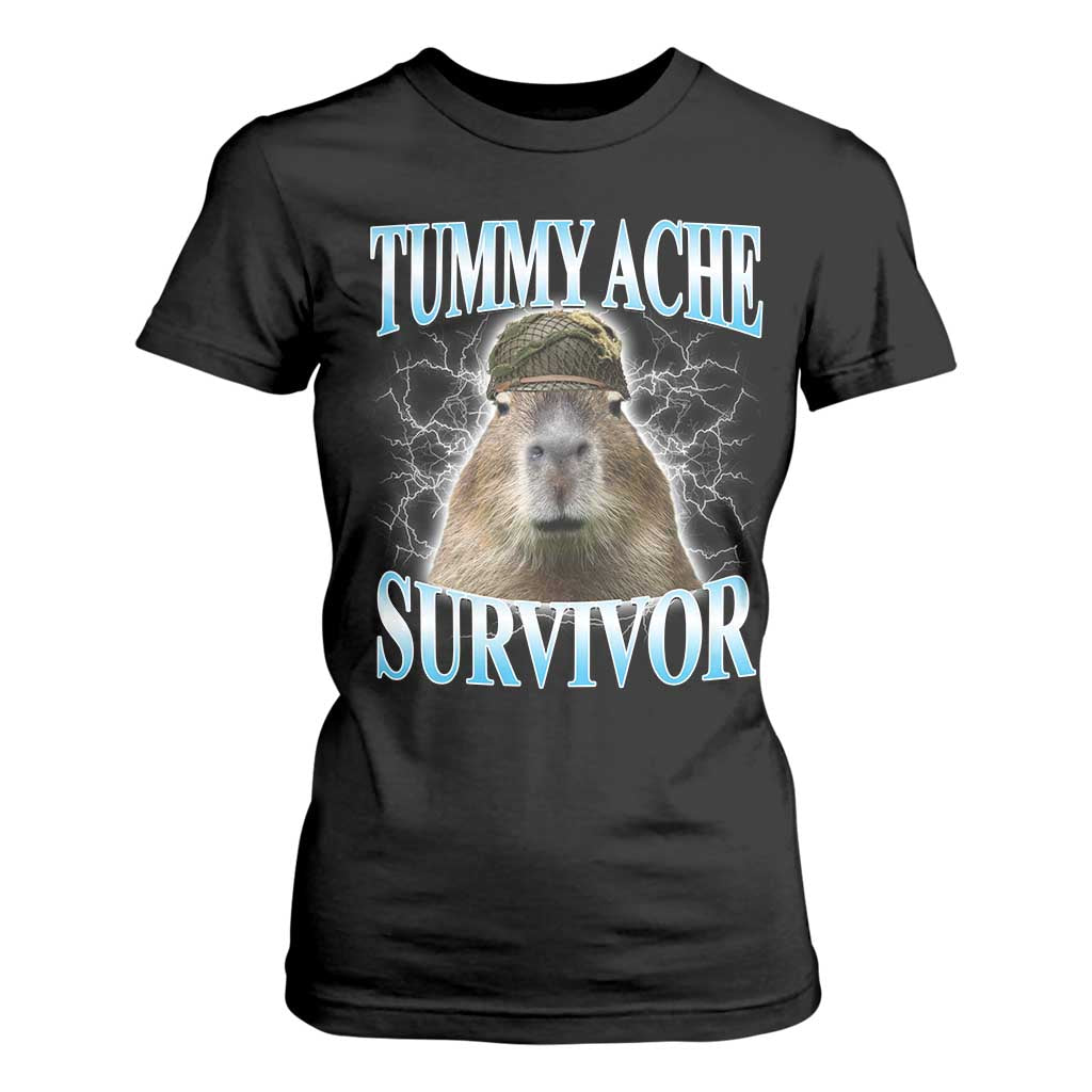 Tummy Ache Survivor T Shirt For Women Funny Capybara Meme For Animal Lover TS12 Black Print Your Wear