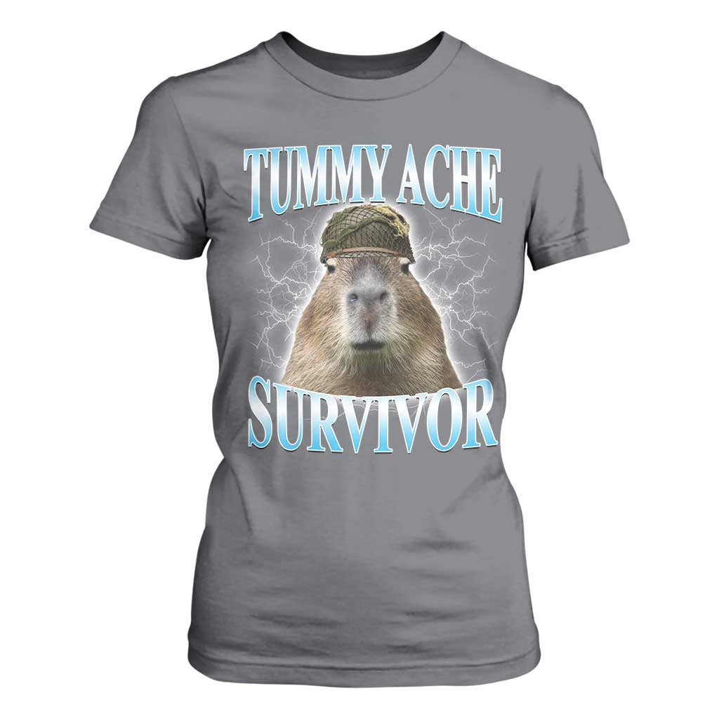 Tummy Ache Survivor T Shirt For Women Funny Capybara Meme For Animal Lover TS12 Charcoal Print Your Wear