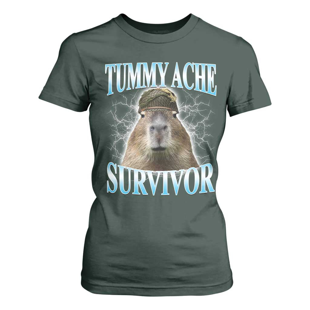 Tummy Ache Survivor T Shirt For Women Funny Capybara Meme For Animal Lover TS12 Dark Forest Green Print Your Wear