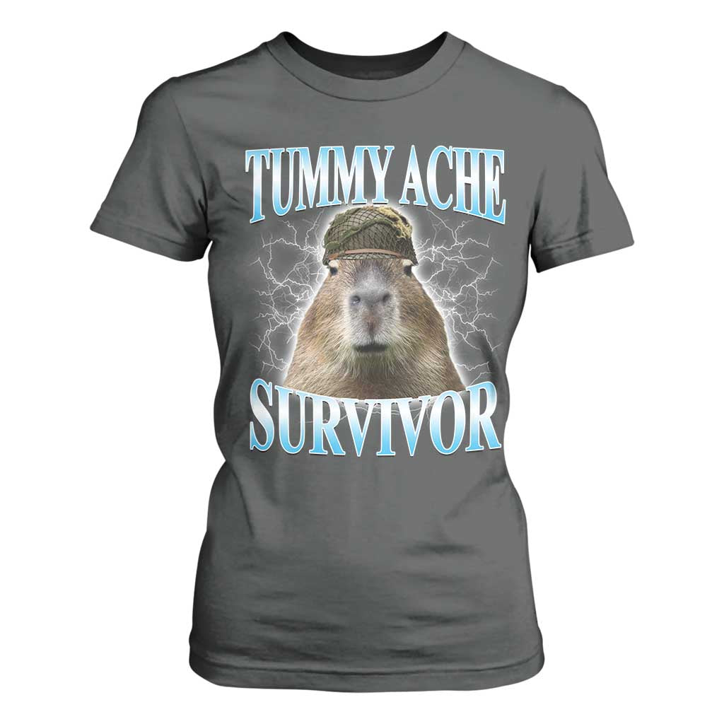 Tummy Ache Survivor T Shirt For Women Funny Capybara Meme For Animal Lover TS12 Dark Heather Print Your Wear
