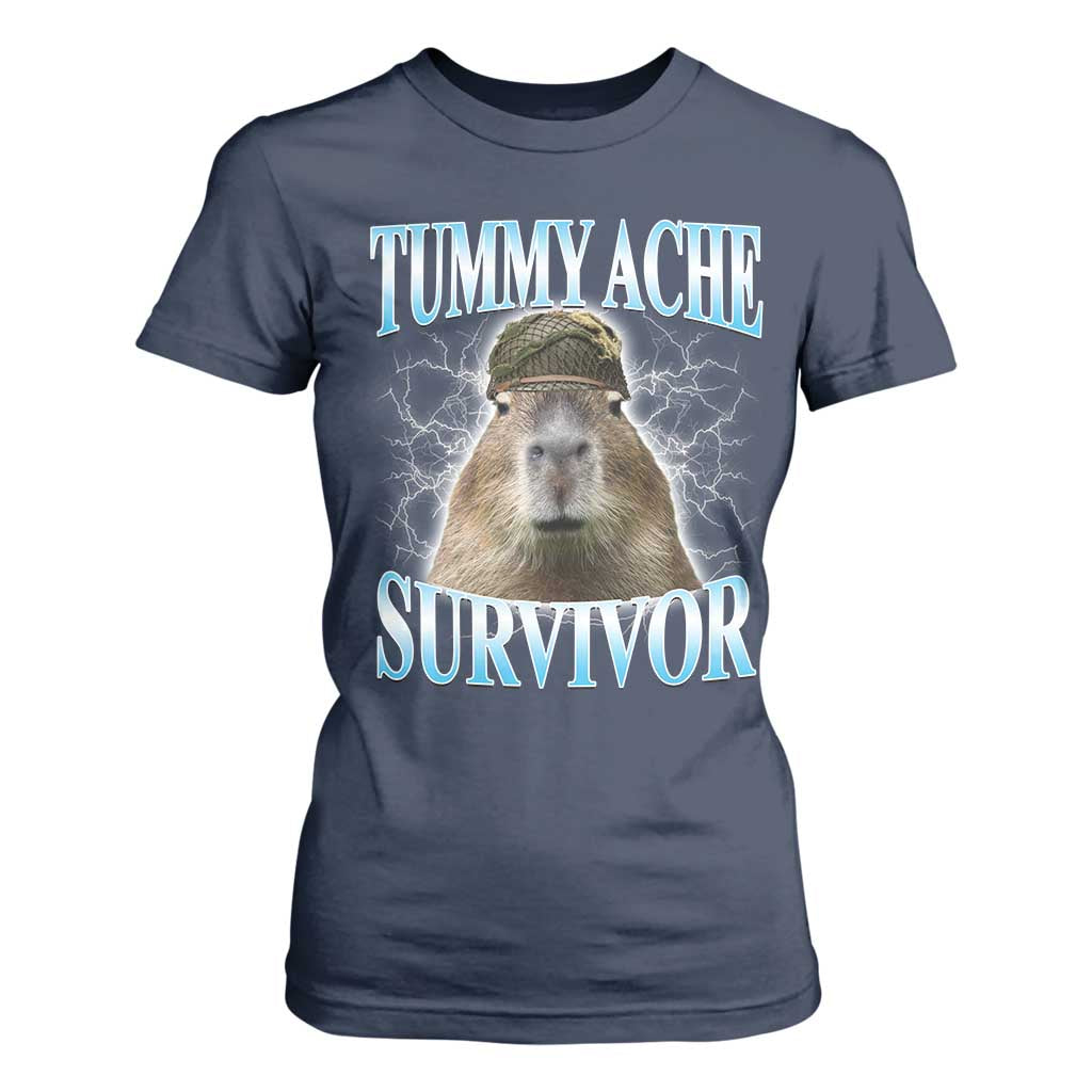 Tummy Ache Survivor T Shirt For Women Funny Capybara Meme For Animal Lover TS12 Navy Print Your Wear