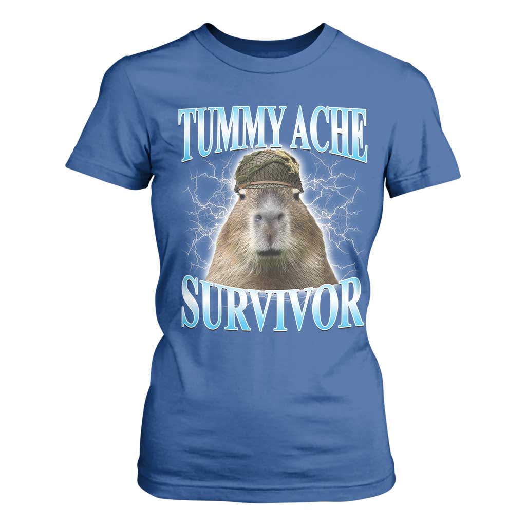 Tummy Ache Survivor T Shirt For Women Funny Capybara Meme For Animal Lover TS12 Royal Blue Print Your Wear
