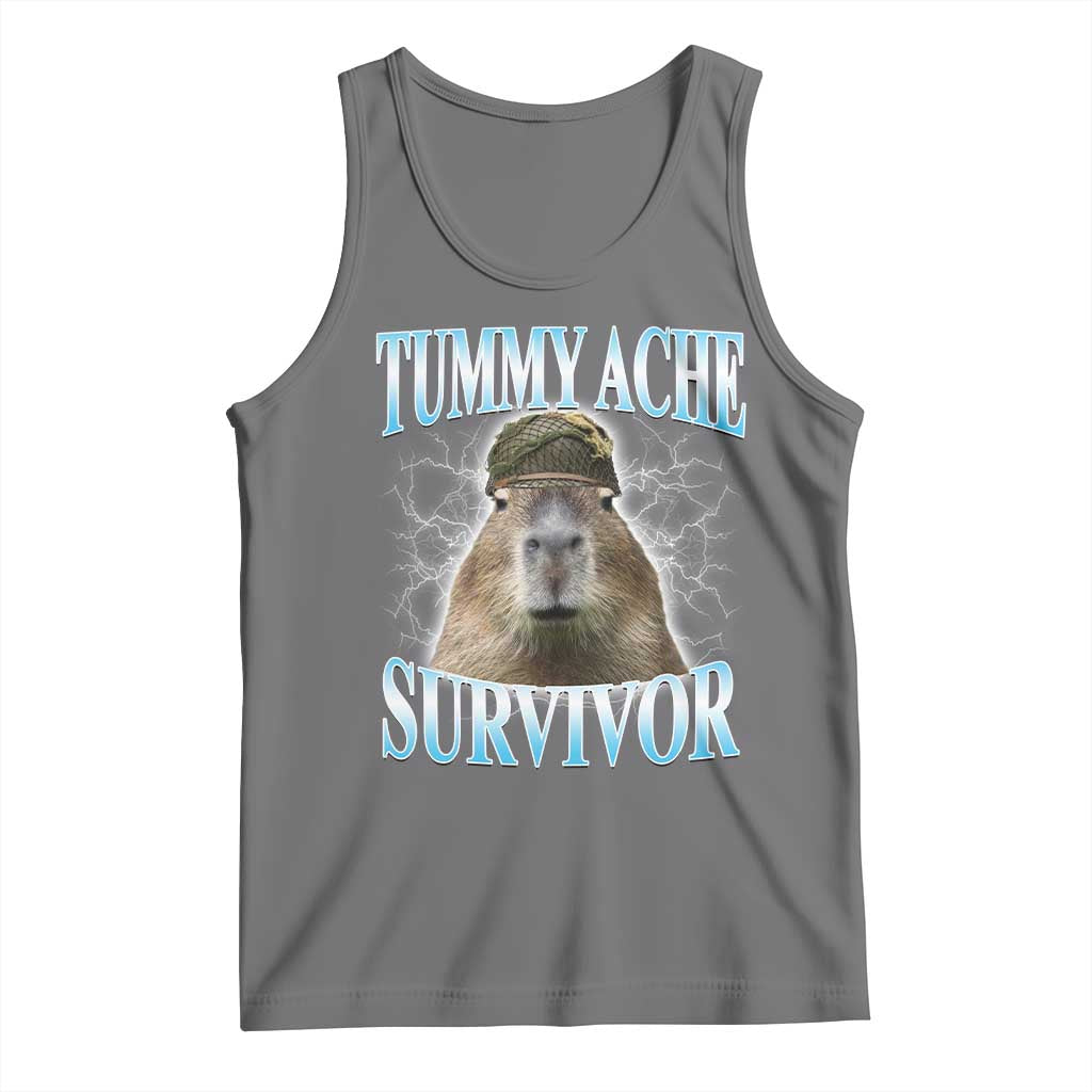 Tummy Ache Survivor Tank Top Funny Capybara Meme For Animal Lover TS12 Black Heather Print Your Wear