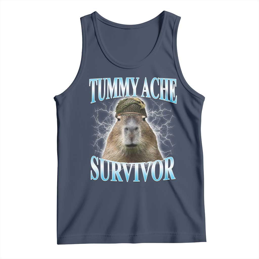 Tummy Ache Survivor Tank Top Funny Capybara Meme For Animal Lover TS12 Navy Print Your Wear