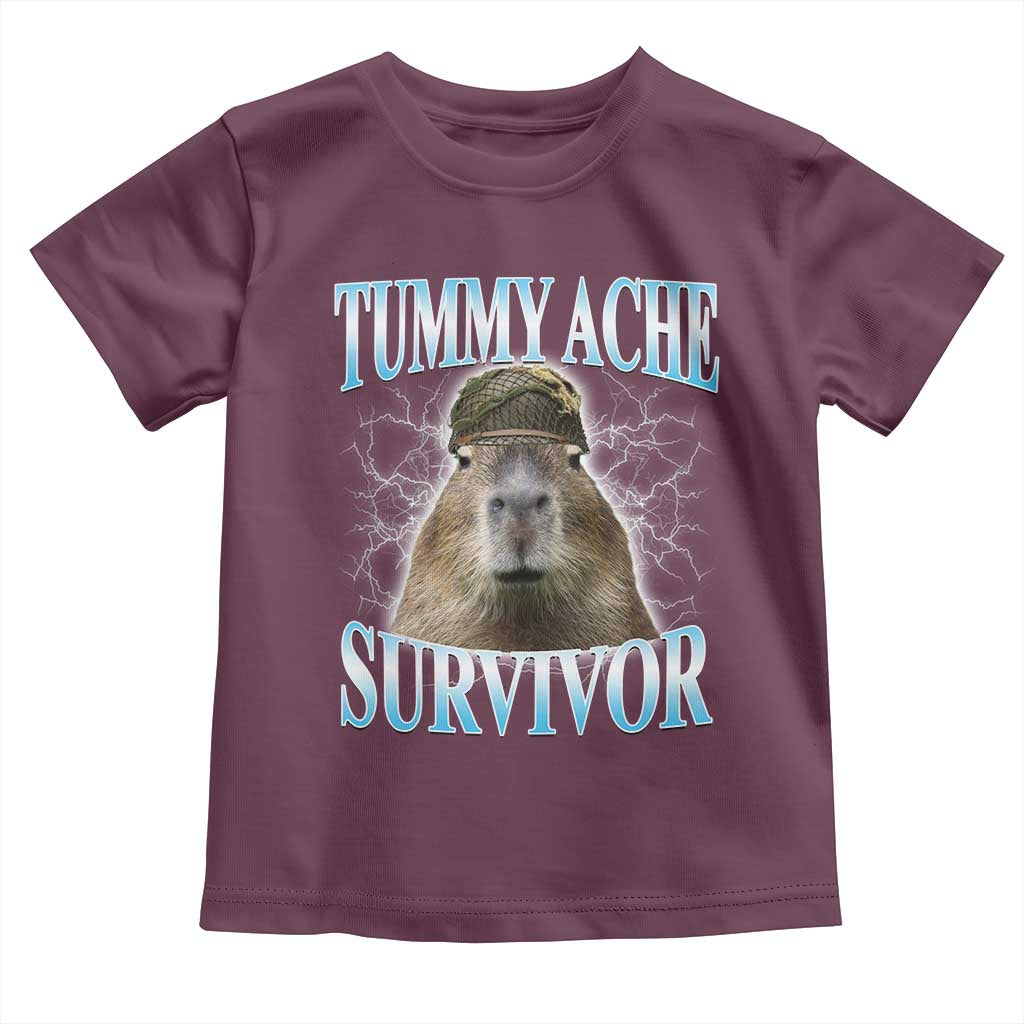 Tummy Ache Survivor Toddler T Shirt Funny Capybara Meme For Animal Lover TS12 Maroon Print Your Wear