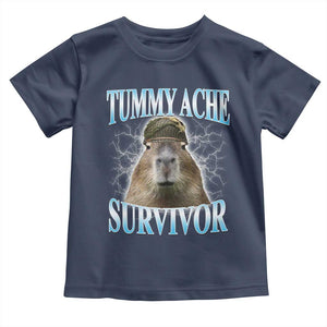 Tummy Ache Survivor Toddler T Shirt Funny Capybara Meme For Animal Lover TS12 Navy Print Your Wear