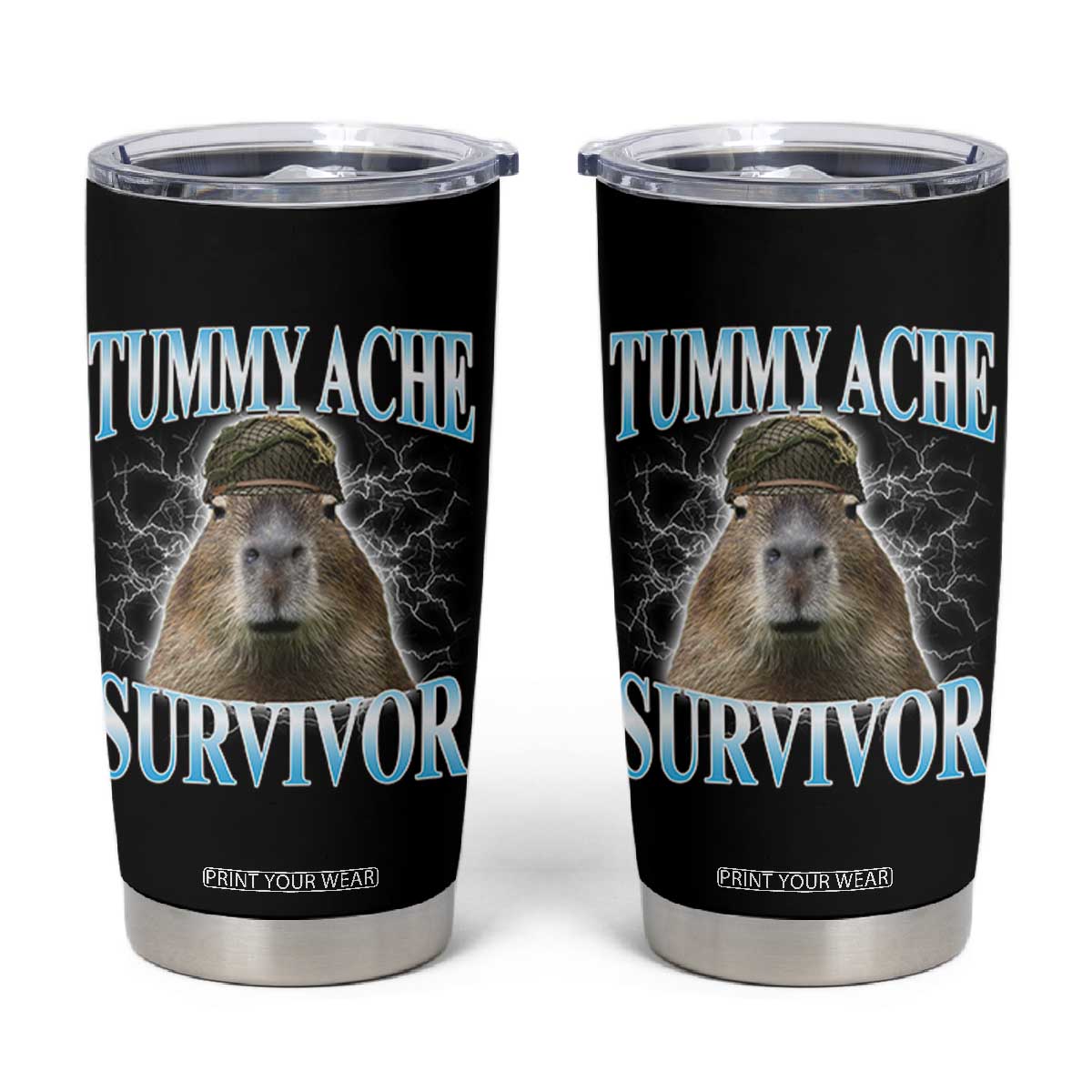 Tummy Ache Survivor Tumbler Cup Funny Capybara Meme For Animal Lover TS12 Black Print Your Wear