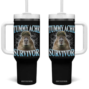 Tummy Ache Survivor Tumbler With Handle Funny Capybara Meme For Animal Lover TS12 One Size: 40 oz Black Print Your Wear