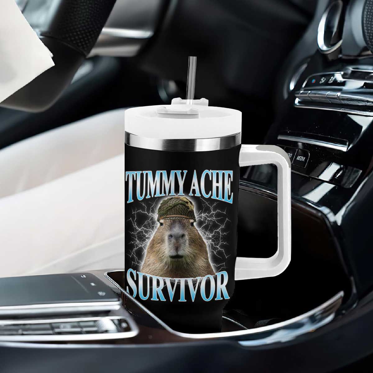 Tummy Ache Survivor Tumbler With Handle Funny Capybara Meme For Animal Lover TS12 Print Your Wear