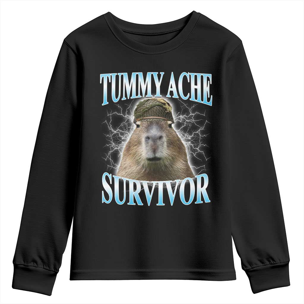 Tummy Ache Survivor Youth Sweatshirt Funny Capybara Meme For Animal Lover TS12 Black Print Your Wear