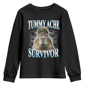 Tummy Ache Survivor Youth Sweatshirt Funny Capybara Meme For Animal Lover TS12 Black Print Your Wear
