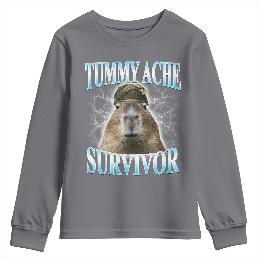 Tummy Ache Survivor Youth Sweatshirt Funny Capybara Meme For Animal Lover TS12 Charcoal Print Your Wear
