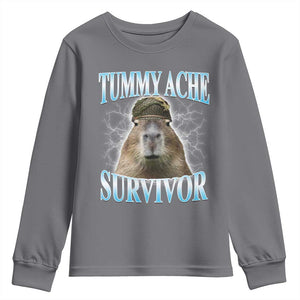Tummy Ache Survivor Youth Sweatshirt Funny Capybara Meme For Animal Lover TS12 Charcoal Print Your Wear