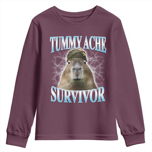 Tummy Ache Survivor Youth Sweatshirt Funny Capybara Meme For Animal Lover TS12 Maroon Print Your Wear