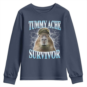 Tummy Ache Survivor Youth Sweatshirt Funny Capybara Meme For Animal Lover TS12 Navy Print Your Wear