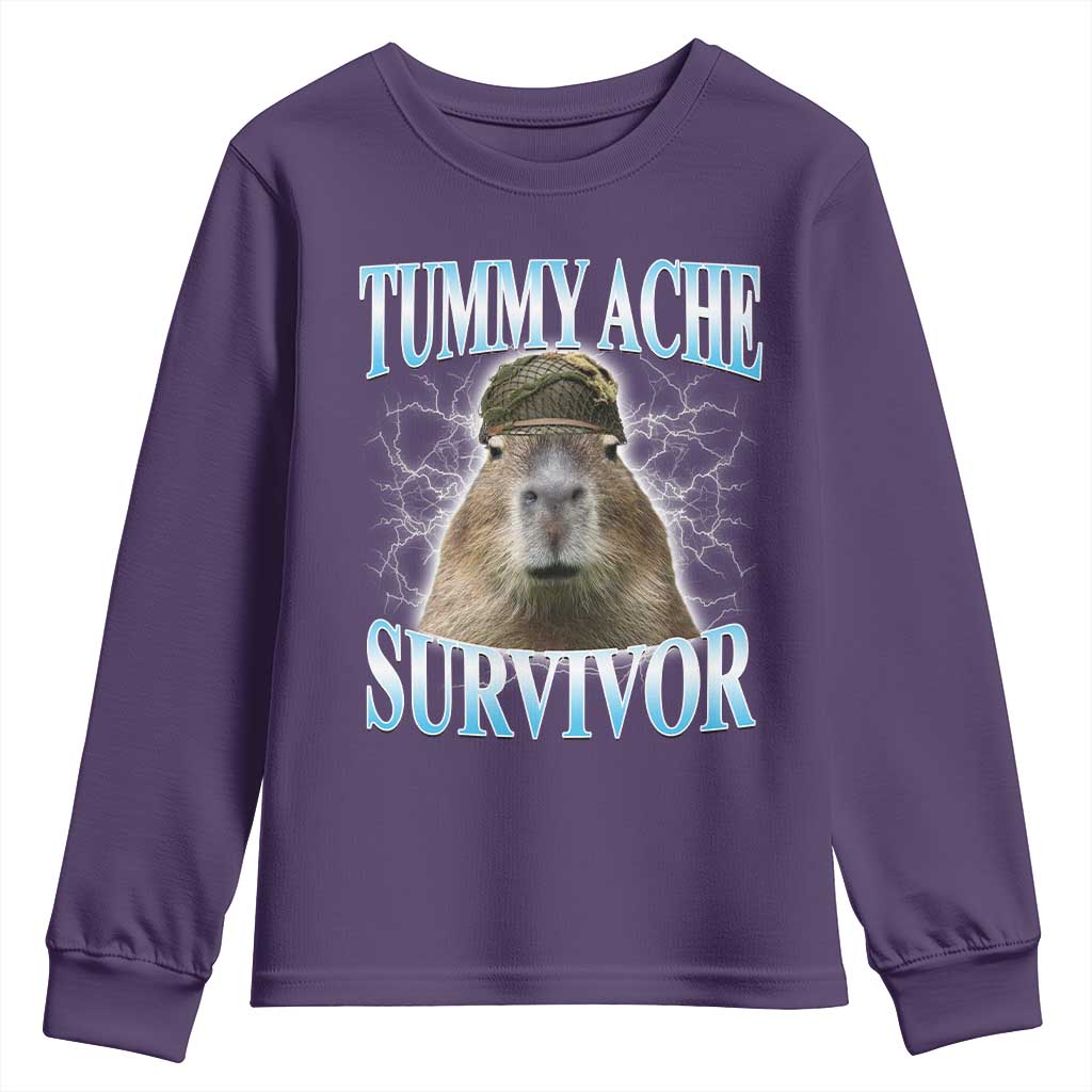 Tummy Ache Survivor Youth Sweatshirt Funny Capybara Meme For Animal Lover TS12 Purple Print Your Wear