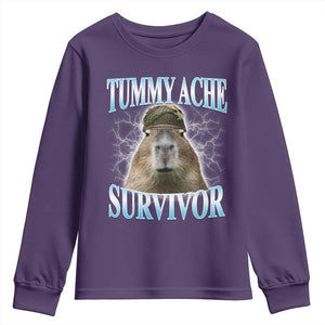 Tummy Ache Survivor Youth Sweatshirt Funny Capybara Meme For Animal Lover TS12 Purple Print Your Wear