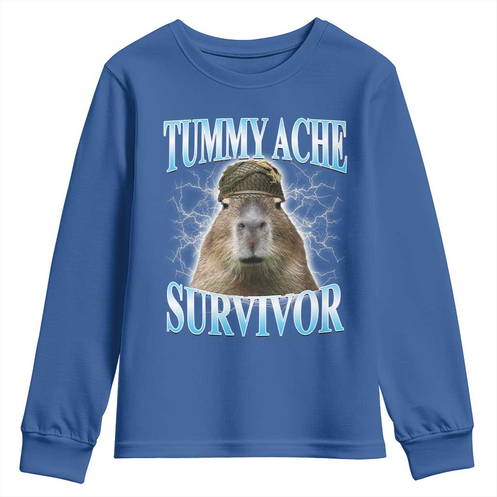 Tummy Ache Survivor Youth Sweatshirt Funny Capybara Meme For Animal Lover TS12 Royal Blue Print Your Wear