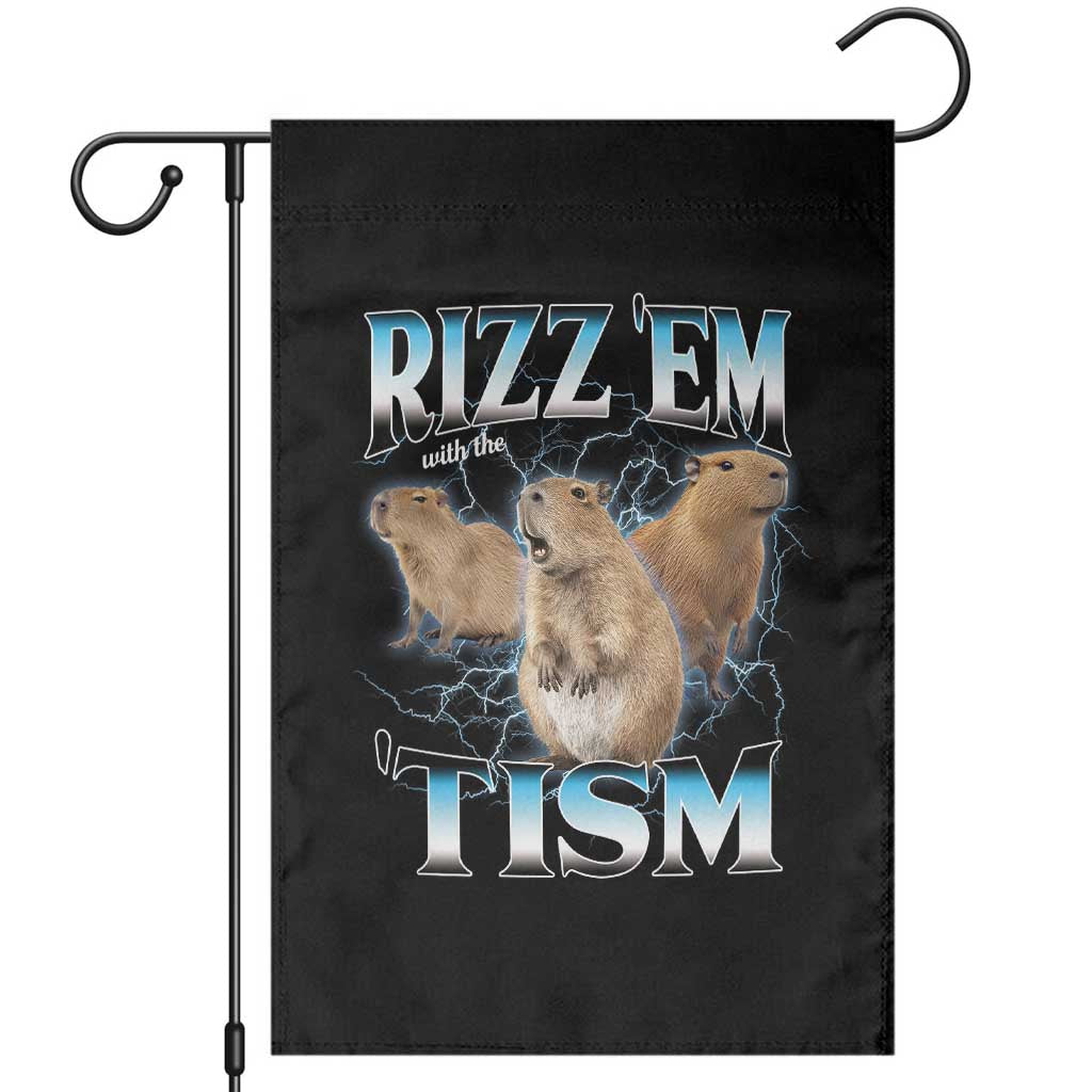 Autism Capybara Garden Flag Funny Rizz Em With The Tism TS12 Black Print Your Wear