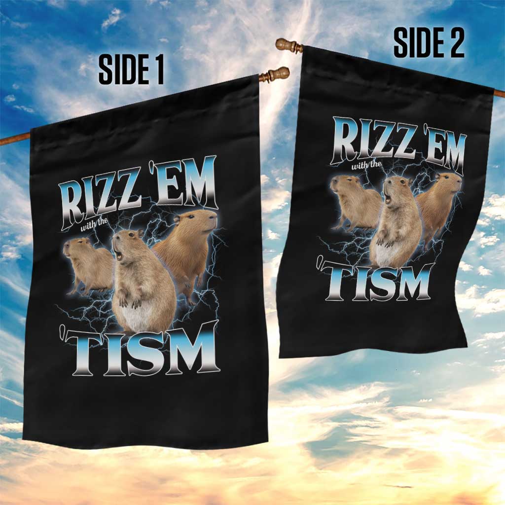 Autism Capybara Garden Flag Funny Rizz Em With The Tism TS12 Print Your Wear