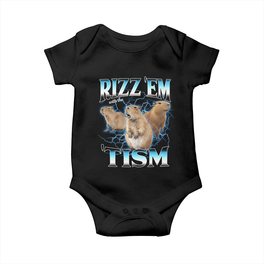 Autism Capybara Baby Onesie Funny Rizz Em With The Tism TS12 Black Print Your Wear