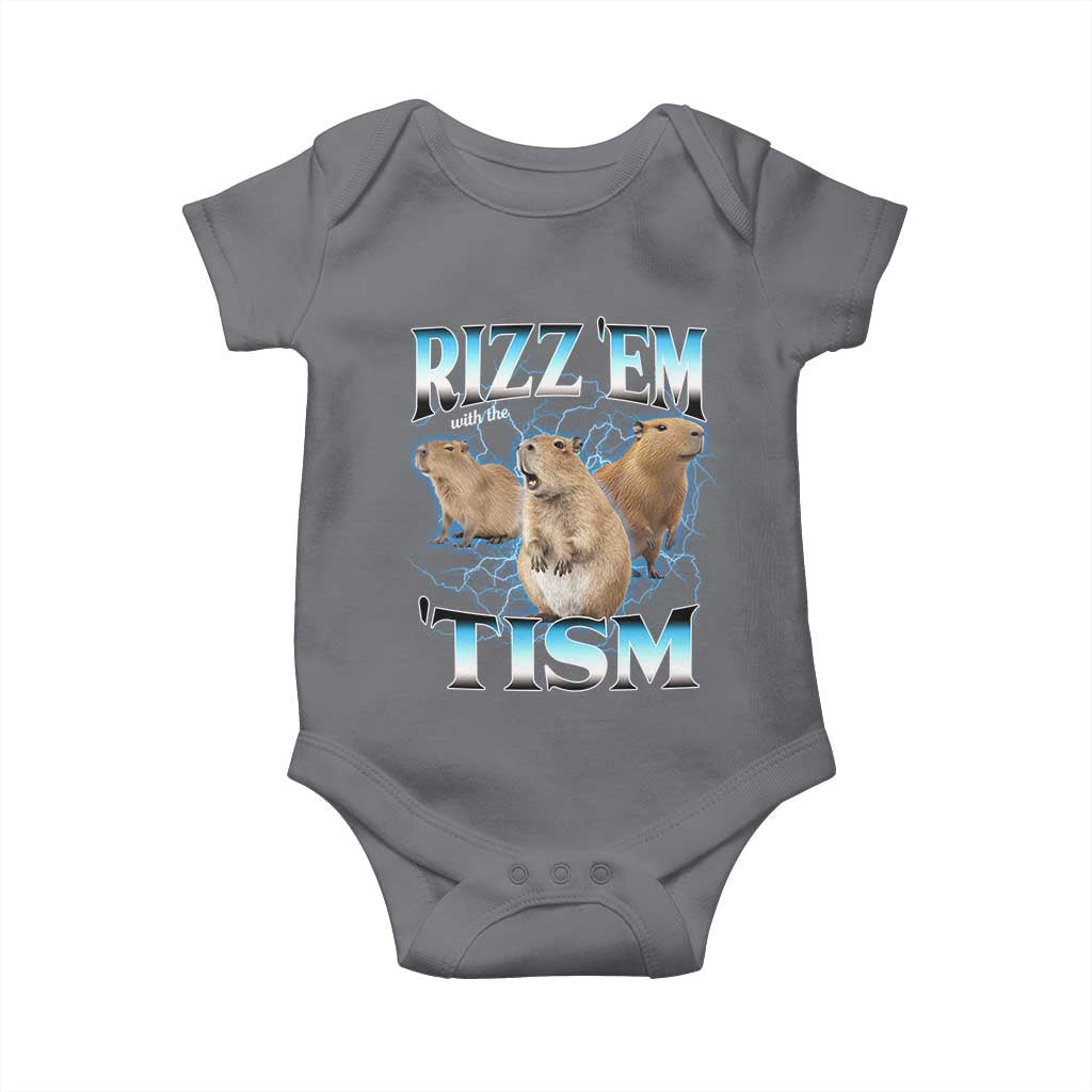Autism Capybara Baby Onesie Funny Rizz Em With The Tism TS12 Charcoal Print Your Wear