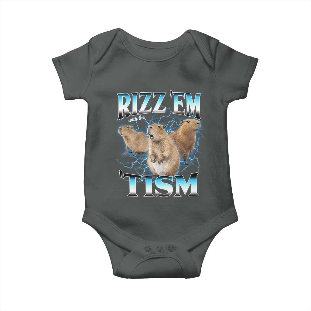 Autism Capybara Baby Onesie Funny Rizz Em With The Tism TS12 Dark Heather Print Your Wear