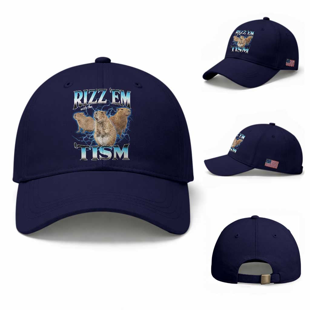 Autism Capybara Baseball Cap Funny Rizz Em With The Tism TS12 Baseball Cap Universal Fit Dark Blue Print Your Wear