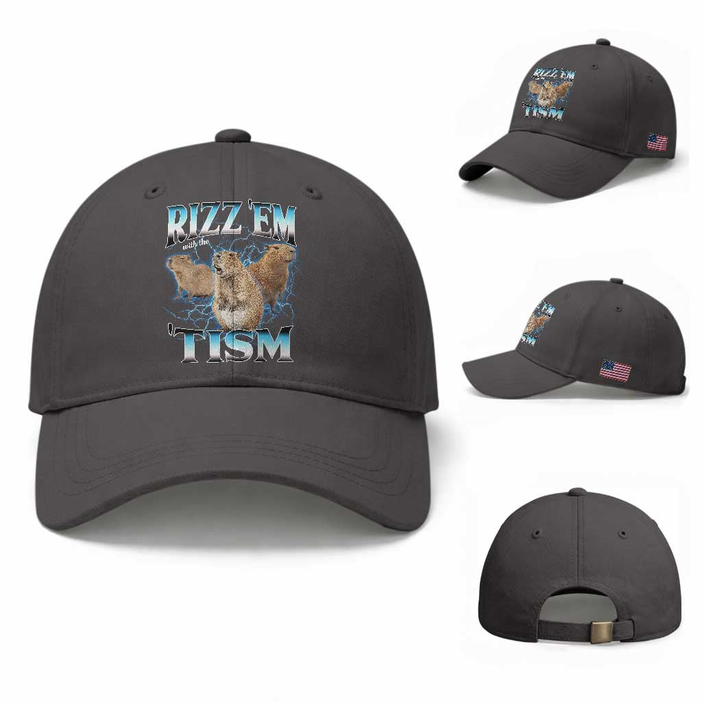 Autism Capybara Baseball Cap Funny Rizz Em With The Tism TS12 Baseball Cap Universal Fit Dark Gray Print Your Wear