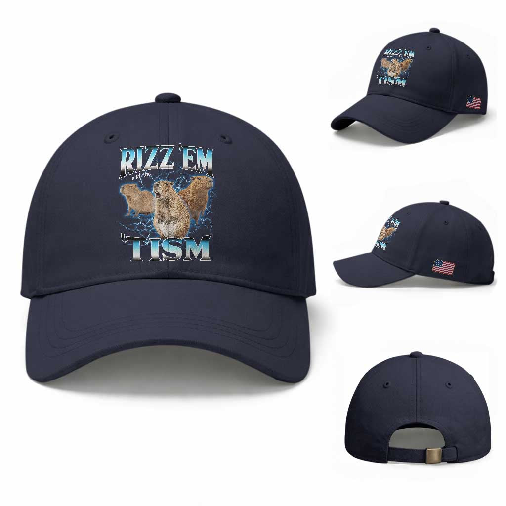 Autism Capybara Baseball Cap Funny Rizz Em With The Tism TS12 Baseball Cap Universal Fit Navy Print Your Wear