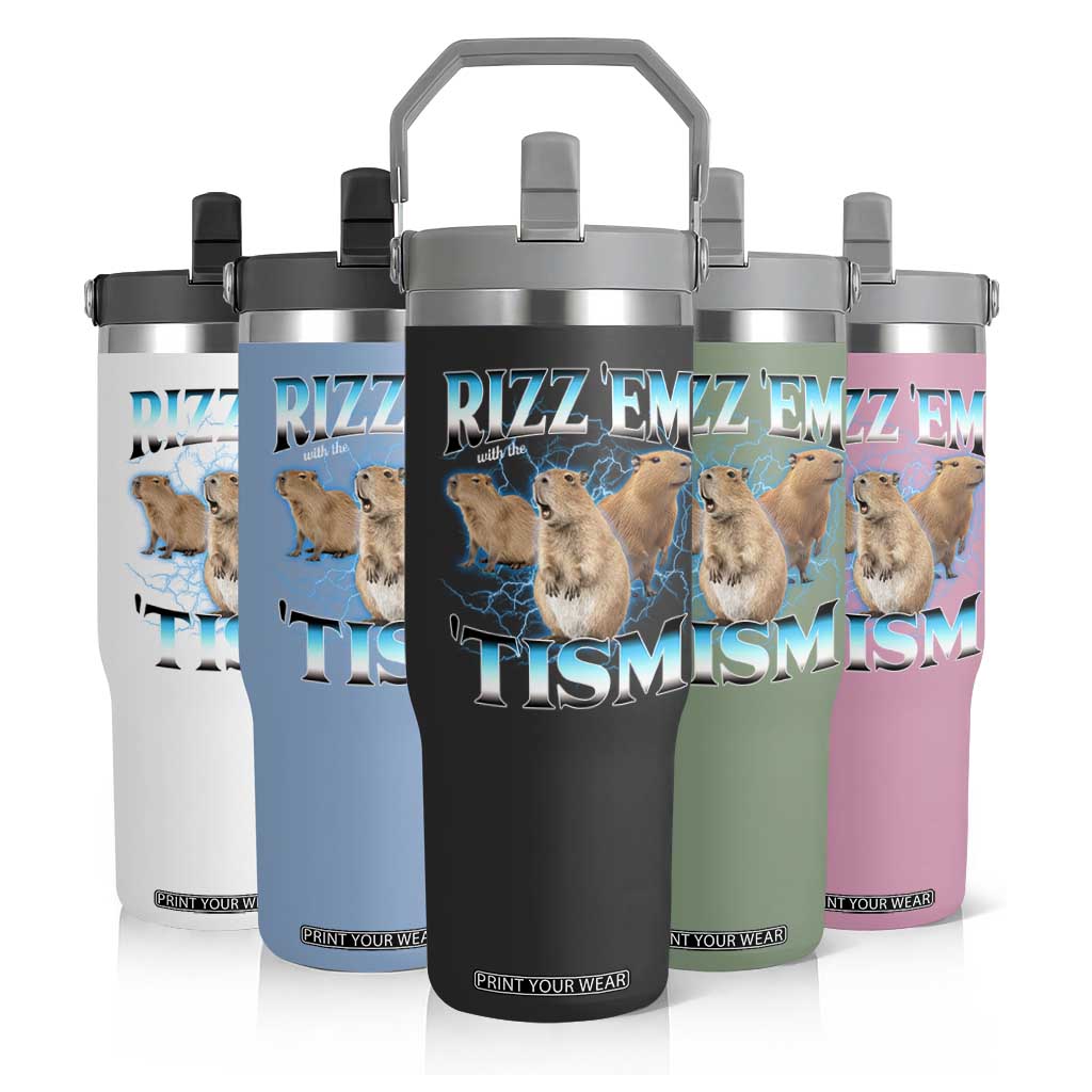 Autism Capybara Flip Straw Tumbler Funny Rizz Em With The Tism TS12 Print Your Wear
