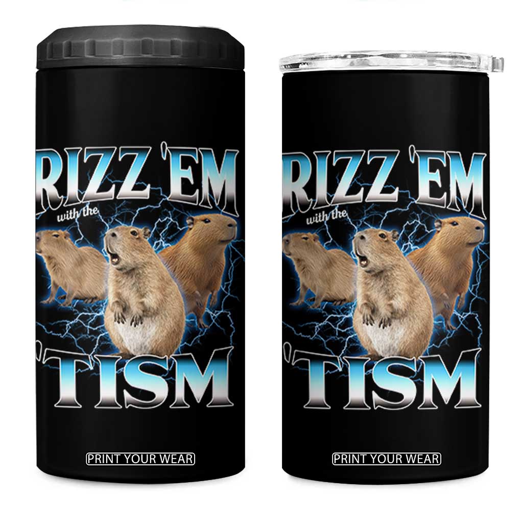 Autism Capybara 4 in 1 Can Cooler Tumbler Funny Rizz Em With The Tism TS12 One Size: 16 oz Black Print Your Wear