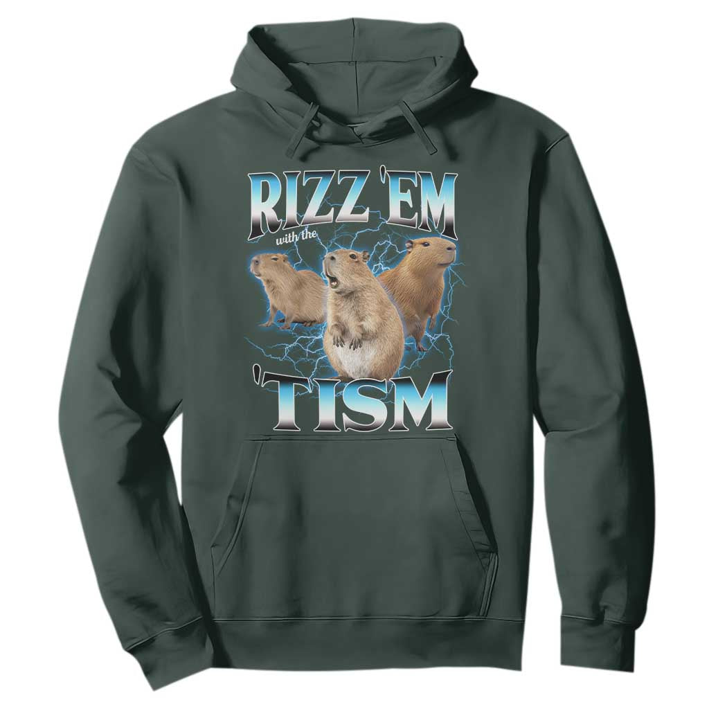 Autism Capybara Hoodie Funny Rizz Em With The Tism TS12 Dark Forest Green Print Your Wear