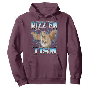 Autism Capybara Hoodie Funny Rizz Em With The Tism TS12 Maroon Print Your Wear