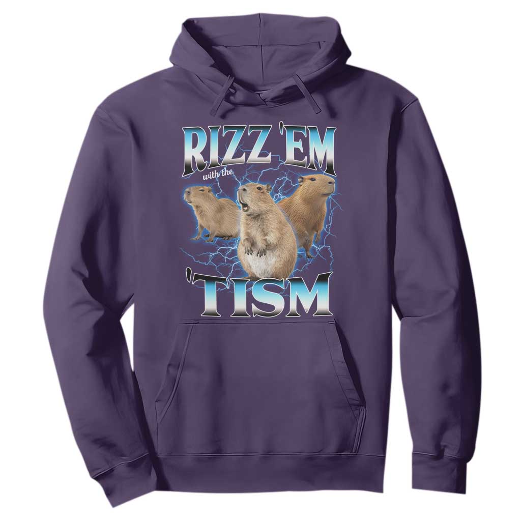 Autism Capybara Hoodie Funny Rizz Em With The Tism TS12 Purple Print Your Wear