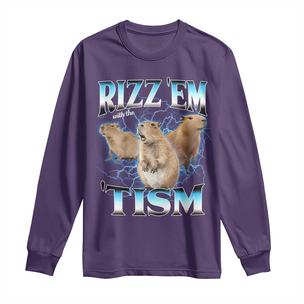 Autism Capybara Long Sleeve Shirt Funny Rizz Em With The Tism TS12 Purple Print Your Wear