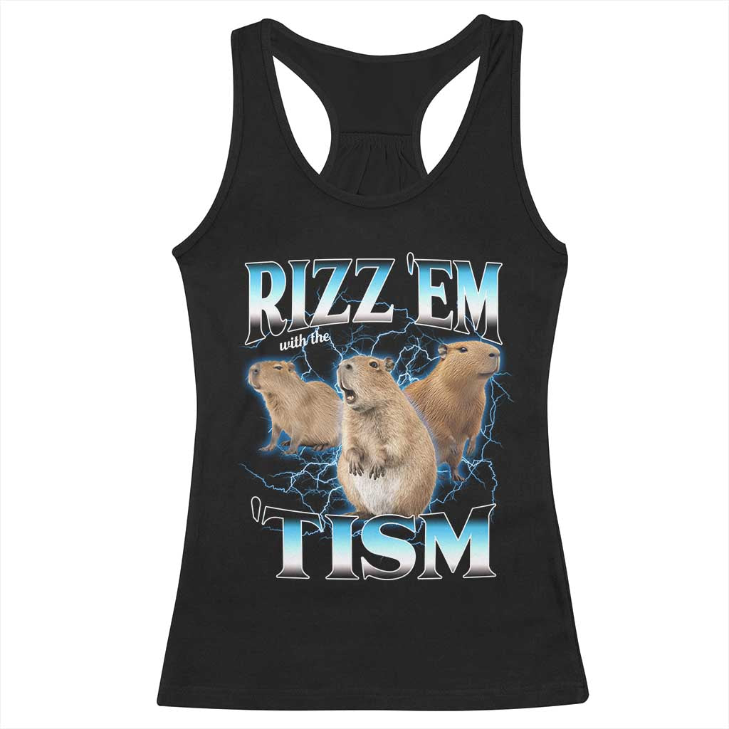 Autism Capybara Racerback Tank Top Funny Rizz Em With The Tism TS12 Black Print Your Wear