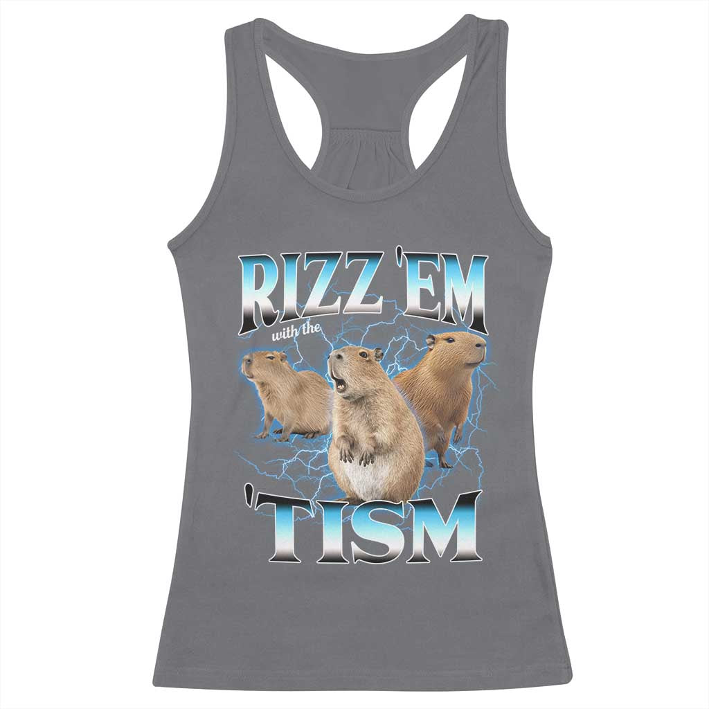 Autism Capybara Racerback Tank Top Funny Rizz Em With The Tism TS12 Charcoal Print Your Wear