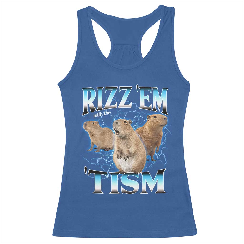 Autism Capybara Racerback Tank Top Funny Rizz Em With The Tism TS12 Royal Blue Print Your Wear