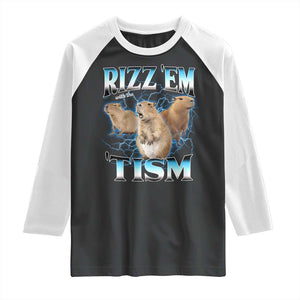 Autism Capybara Raglan Shirt Funny Rizz Em With The Tism TS12 Black White Print Your Wear