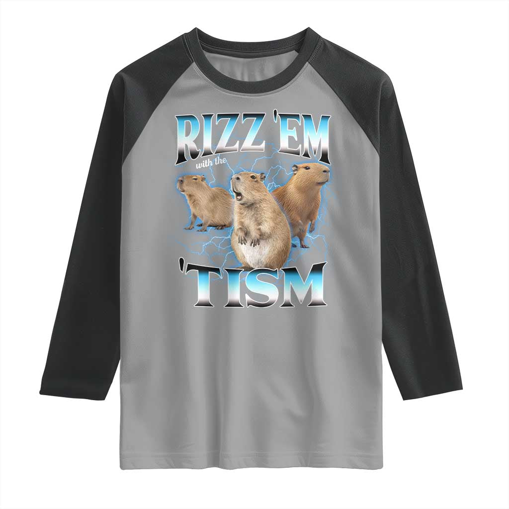 Autism Capybara Raglan Shirt Funny Rizz Em With The Tism TS12 Sport Gray Black Print Your Wear
