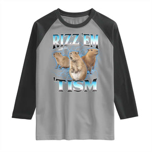 Autism Capybara Raglan Shirt Funny Rizz Em With The Tism TS12 Sport Gray Black Print Your Wear