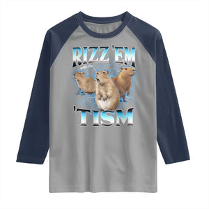 Autism Capybara Raglan Shirt Funny Rizz Em With The Tism TS12 Sport Gray Navy Print Your Wear