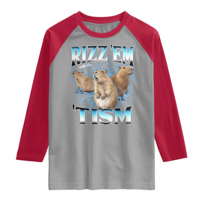 Autism Capybara Raglan Shirt Funny Rizz Em With The Tism TS12 Sport Gray Red Print Your Wear