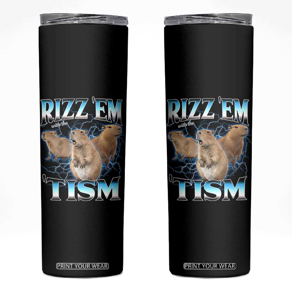 Autism Capybara Skinny Tumbler Funny Rizz Em With The Tism TS12 Black Print Your Wear